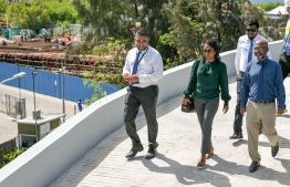 Environment Minister Aminath Shauna and WAMCO Managing Director Yoosuf Siraj at the event to show WAMCO's Waste Transfer Station in the Malé Industrial Zone -- Photo: Nishan Ali