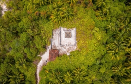 An aerial view of "Matheerahfulhu," the heritage site located in the uninhabited island of H.A. Matheerah. PHOTO: SAAJIN'S TEAM