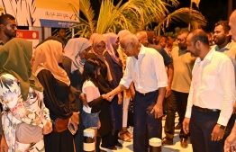 President Ibrahim Mohamed Solih greeting the public in Kaafu atoll Maafushi during the Guraidhoo by-election campaign -- Photo: MDP/Twitter