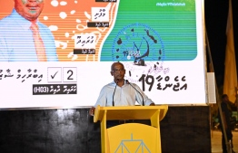 President Ibrahim Mohamed Solih speaks at the assembly held as part of the Guraidhoo by-election campaign-- Photo: MDP/Twitter