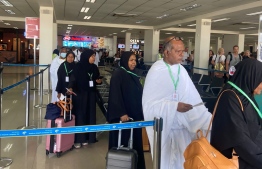A group of pilgrims on their way to Saudi Arabia for pilgrimage--