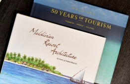 The books published by MATI; "Maldivian Resort Architecture - 50 Years of Island Resorts" and  "50 Years of Tourism in Maldives - the Pioneers, People and Policies that Shaped Maldives Tourism" -- Photo: Nishan Ali