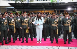 Defense Minister Mariya Ahmed Didi with MNDF senior officials: the Minister said that the most important thing for MNDF is to serve the people with respect -- File photo: MNDF