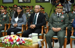 Defense Minister Mariya (L) and President Ibrahim Mohamed Solih attending a MNDF ceremony: the Minister highlighted the importance the President attaches to the welfare of the military -- File photo: MNDF