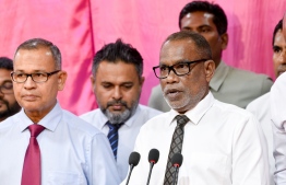 PNC president Abdul Raheem Abdulla at a press conference held by PPM/PNC coalition on Monday -- Photo: Nishan Ali
