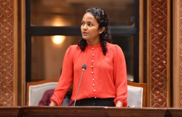 Minister for Environment, Climate Change and Technology Aiminath Shauna speaking at parliament on Tuesday,  April 25, 2023 -- Photo: Parliament
