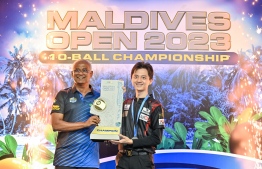 Chinese-Taipei's Ko Pin Chung wins the championship title at the first-ever international billiards tournament held in the Maldives-- Photo: Fayaz Moosa/Mihaaru