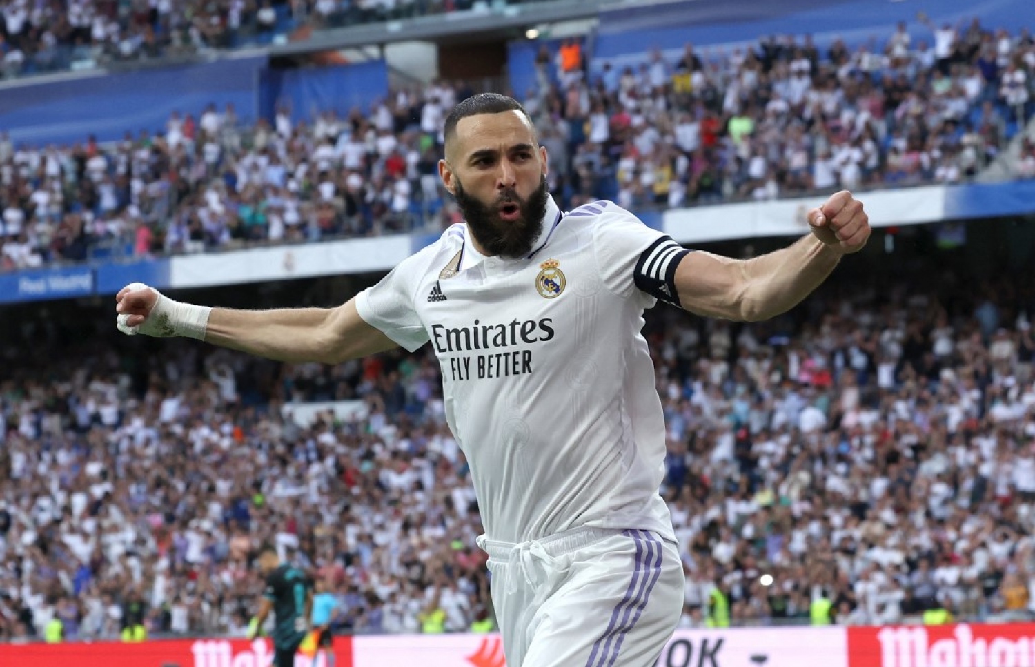 ބެންޒެމާ ރޭގެ މެޗުގައި ރެއާލަށް ގޯލު ޖަހައިދިނުމަށް ފަހު.-- ފޮޓޯ: އޭއެފްޕީ