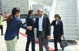 President Ibrahim Mohamed Solih and First Lady Fazna Ahmed arrive in Maldives after attending the coronation ceremony of King Charles III of UK -- Photo: President's Office