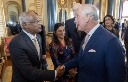 President Solih greets King Charles III at the reception hosted by King Charles III and Queen Camilla -- Photo: President's Office
