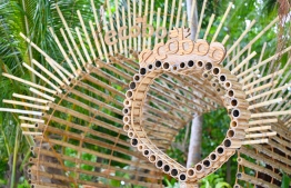 A bamboo fram placed in the beach area of Ecoboo -- Photo: Fayaaz Moosa