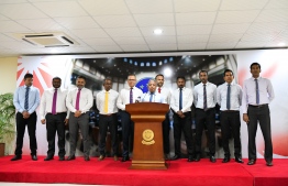 Opposition leaders holding a press conference on Thursday, May 11, 2023 -- Photo: Fayaz Moosa / Mihaaru