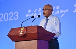 Minister for Health Ahmed Naseem speaking at ceremony held to celebrate World Health Day at Dharubaaruge on May 11, 2023 -- Photo: President's Office