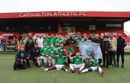 Sporting London FC, coached by Ali Waheed, won the Wimbledon and District Centenary B Cup after beating Raynes Park United Churches FC in the finals-- Photo: Vaguthu Online