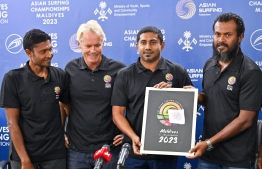 Minister of Youth, Sports, and Community Empowerment Ahmed Mahloof officially launches the Asian Surfing Championships Maldives 2023-- Photo: Fayaz Moosa | Mihaaru