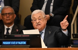 (FILE) Palestinian Authority President Mahmud Abbas speaks during a high-level event to commemorate the 75th anniversary of the Nakba at the United Nations headquarters in New York on May 15, 2023: Abbas told visiting United States officials on December 15, 2023, that Gaza is an integral part of the State of Palestine, and emphasized the urgent need to halt the Israeli aggression and their genocide of the Palestinian people. -- Photo by Ed Jones / AFP