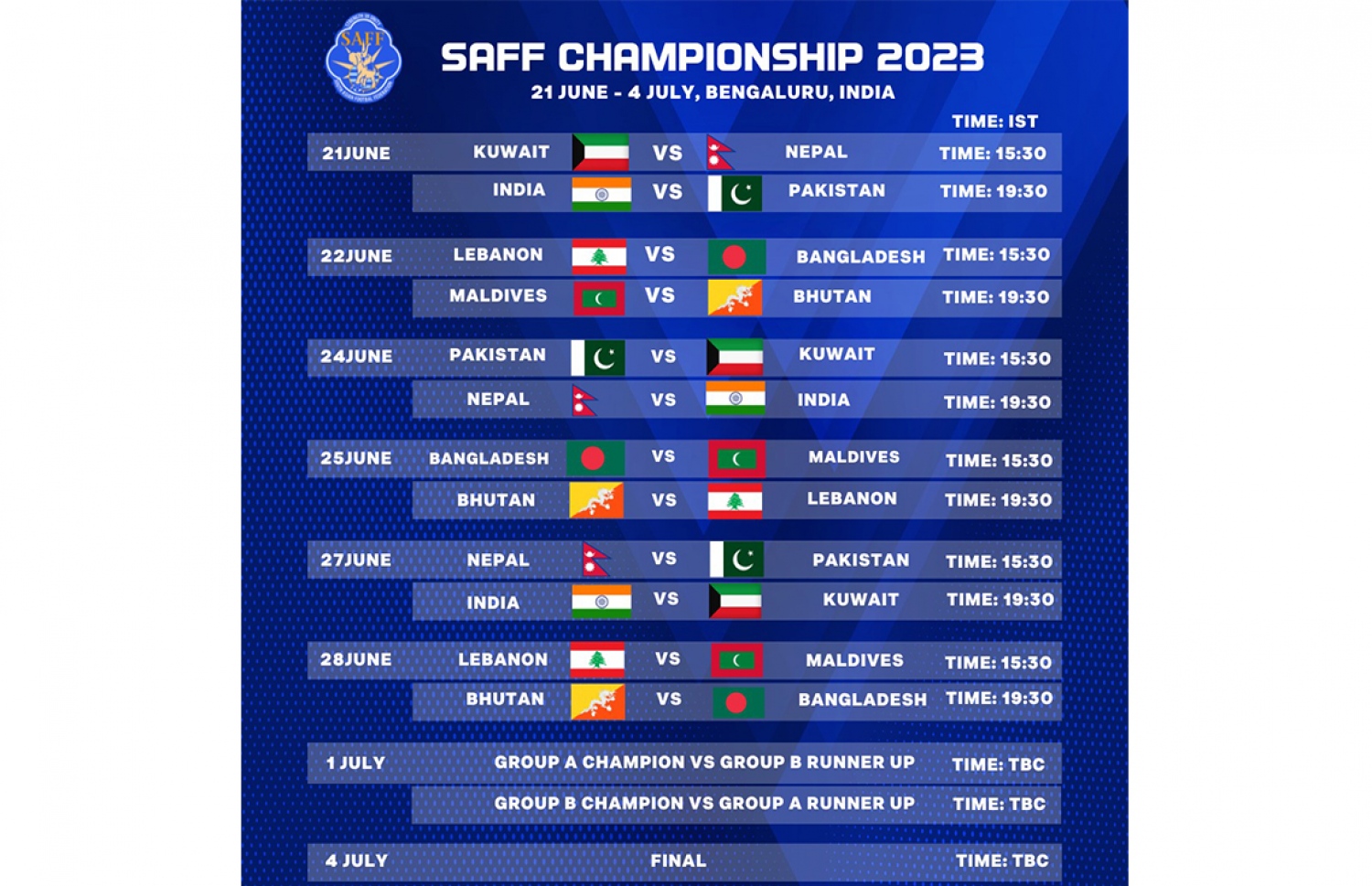 މިއަހަރުގެ ސާފް ޗެމްޕިއަންޝިޕްގެ މެޗް ޝެޑިއުލް.--