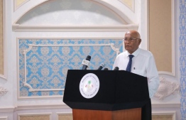 Minister of Health Ahmed Naseem speaks at the handover ceremony of surgical equipment held in Ministry of health -- Photo: Ministry of Health