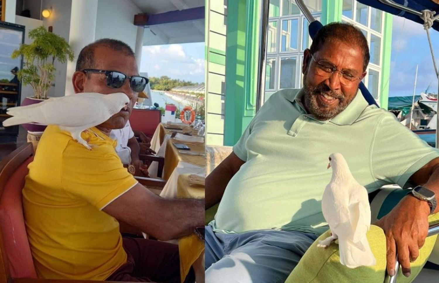 ޕެރެޑައިސް ރިސޯޓުގައި ނަޝީދާއި ގާސިމްގެ މަޝްވަރާތައް ހިނގިއިރު ގާސިމް ގެންގުޅުއްވާ ހުދު ކޮތަރުތަކާ އެކު ދެ ބޭފުޅުން ވަގުތު ހޭދަކުރައްވަނީ. -- ފޮޓޯ | ޖޭޕީ