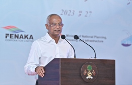 President Solih revealed expansion plans for Magoodhoo Airport at the inaugural ceremony of Fenaka Corporation's new office in the island-- Photo: President's Office