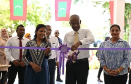 Maldives President Ibrahim Mohamed Solih inaugurates the new multi-purpose hall of Faafu atoll Bilehdhoo School-- Photo: President's Office