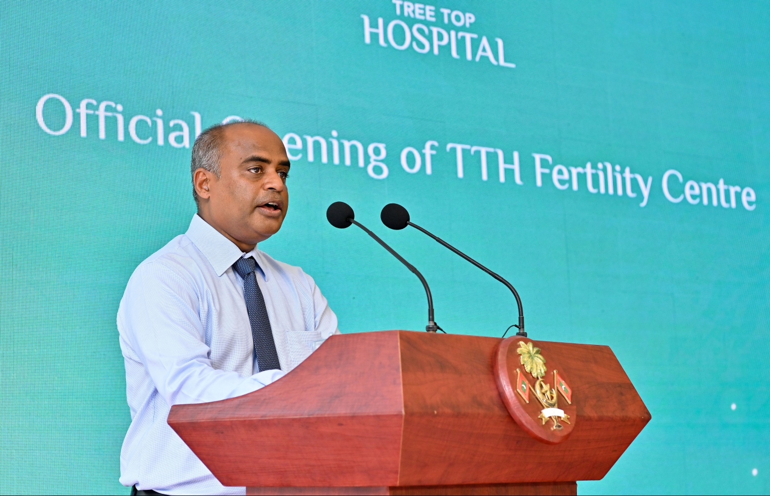 ޓްރީޓޮޕްގައި ގާއިމްކުރި ފާޓިލިޓީ ސެންޓަރު ހުޅުވަން ބޭއްވި ރަސްމިއްޔާތުގައި އެ ހޮސްޕިޓަލްގެ ސީއޯއޯ އާދިލް ވާހަކަދައްކަވަނީ.-- ފޮޓޯ: ނިޝާން އަލީ/ މިހާރު