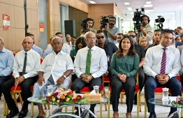 President Ibrahim Mohamed Solih, First Lady Fazna Ahmed, Vice President Faisal Naseem and Senior Management of Tree Top Hospital who participated in the ceremony -- Photo: Nishan Ali