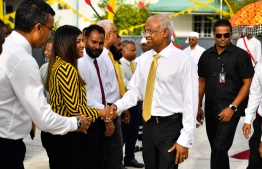 President Ibrahim Mohamed Solih greets MP Rozaina during his visit to Addu City yesterday: Rozaina said that even those who are not affiliated with any party in Addu City will vote for the President Solih in the upcoming presidential election -- Photo: President's Office