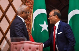President Ibrahim Mohamed Solih (L) and Parliament Speaker Mohamed Nasheed (R)--