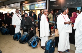 The first batch of pilgrims for the 2023 Hajj pilgrimage at the Velana International Airport -- Photo: Fayax Moosa