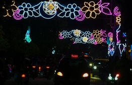 Lights lit up by Male' City Council to celebrate Eid Al-Adha -- Photo: Nishan Ali/ Mihaaru