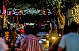 Colorful lights and arcs installed at the entire length Majeedhee Magu brings vibrancy to the city ahead of Eid Al-Adha-- Photo: Nishan Ali / Mihaaru