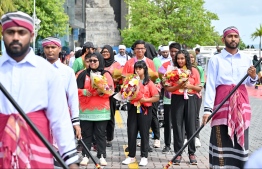 The Maldivian Special Olympics team being welcomed and escorted to the President's Office where they were greeted by the Maldivian Presidential Couple-- Photo: Nishan Ali | Mihaaru