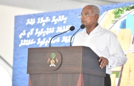 President Ibrahim Mohamed Solih speaking at the Inauguration ceremony of the Gulhifalhu land reclamation project. -- Photo: President's Office