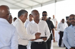 The President and Minister of Planning Mohamed Aslam inaugurating the project. -- Photo: President’s Office