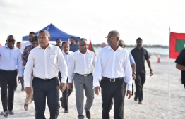 President Ibrahim Mohamed Solih and Minister of National Planning and Infrastructure Mohamed Aslam at Gulhifalhu island to inaugurate the Gulhifalhu land reclamation project. -- Photo: President’s Office