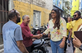 Defence Minister Mariya conducting door-to-door walks on Friday, July 7, 2023, as part of MDP's presidential campaign -- Photo: MDP