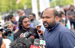 Former Minister of Tourism Ali Waheed speaks with local media upon his arrival to the Maldives earlier in 2023; he had been living in self-exile in the UK for the past two years-- Photo: Mihaaru