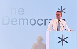 Former President Nasheed speaking at a rally held by The Democrats.-- Photo: Nishan Ali / Mihaaru
