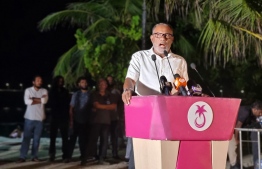 PNC leader Abdul Raheem Abdulla speaks at the opposition-led rally held on Friday evening--