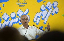 President Solih at the campaign rally held in Meemu atoll Dhiggaru-- Photo: MDP