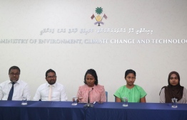 Minister of Environment, Climate Change and Technology, Aminath Shauna, speaks at the function held to grant funds to waste management in islands from the Green Fund -- Photo: Environment Ministry