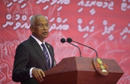 President Ibrahim Mohamed Solih speaks to the scouts and girl guides in the Maldives contingent attending the 25th World Scout Jamboree