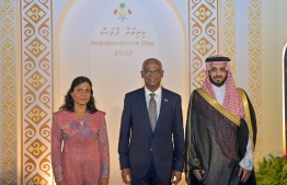Presidential couple with the Ambassador of Saudi Arabia to Maldives Mutrek bin Abdullah Al-Ajaleen -- Photo: President's Office