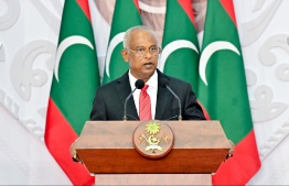 President Ibrahim Mohamed Solih speaking at the ceremony held to celebrate Maldives' 58th Independence Day -- Photo: Nishan Ali / Mihaaru