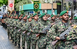 Soldiers participating in the Independence Day parade held on Thursday, July 27, 2023 -- Photo: Nishan Ali / Mihaaru