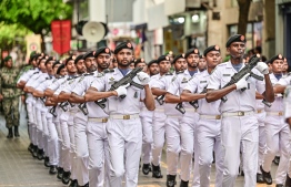 Maldives' military during the parade held on Thursday, July 27, 2023 to celebrate Independence Day: Maldives gained Independence from the British on July 26, 1965 -- Photo: Nishan Ali / Mihaaru