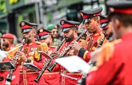 Maldives' military's brass band during the parade held on Thursday, July 27, 2023 to celebrate Independence Day -- Photo: Nishan Ali / Mihaaru