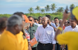 President Solih received a warm welcome upon his arrival at Fuvahmulah City-- Photo: President's Campaign Team