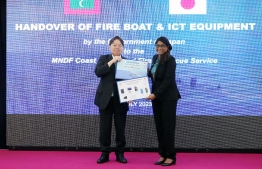 Japanese Foreign Minister formally hands over the fireboat and communications equipment to MNDF-- Photo: Embassy of Japan